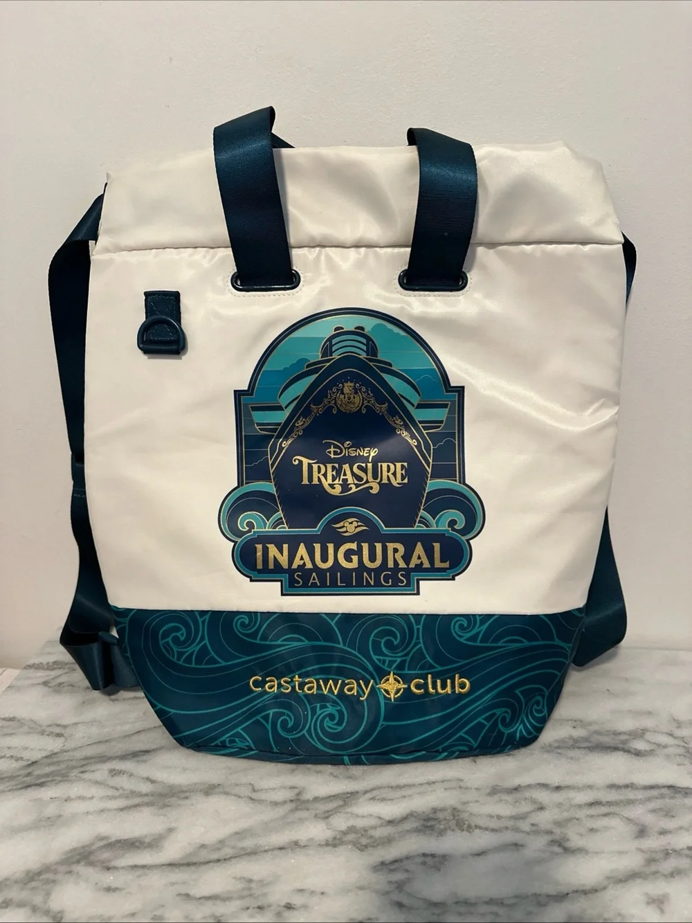 Disney Teal & White Inaugural Sailings Tote with Gold Accents